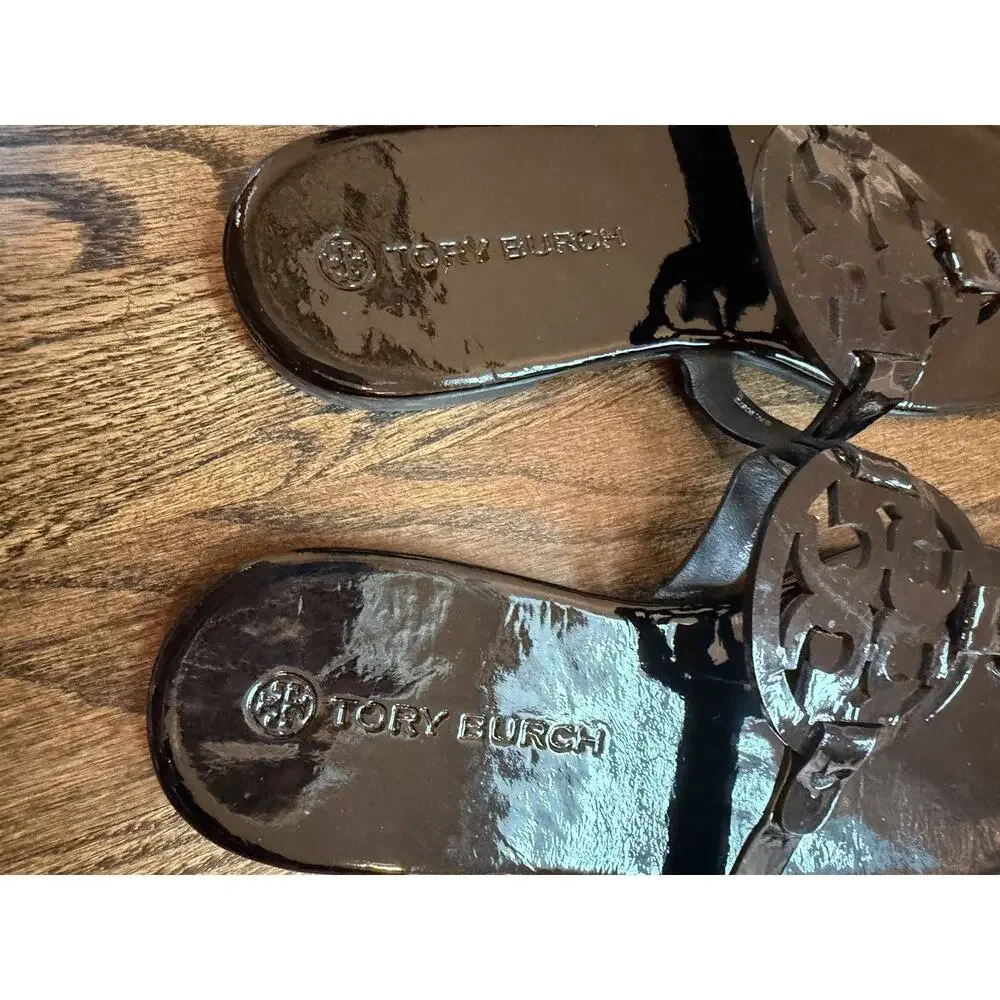 Tory Burch Miller Thong Sandal Women's Sz 9.5 Black patent Leather
